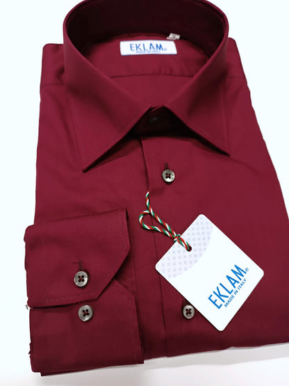 Chemise homme EKLAM à col italien bordeaux