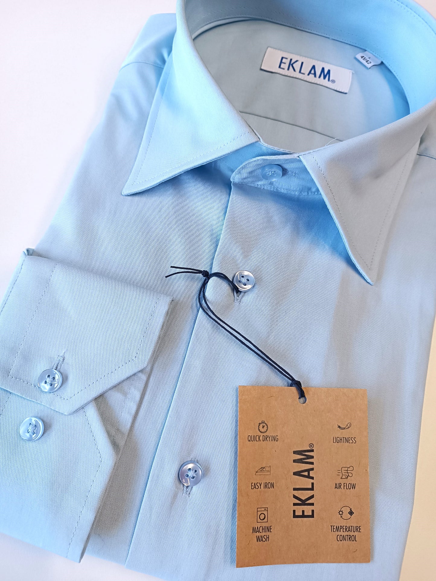 Men's shirt with spread collar in light blue EKLAM TECH - NEW