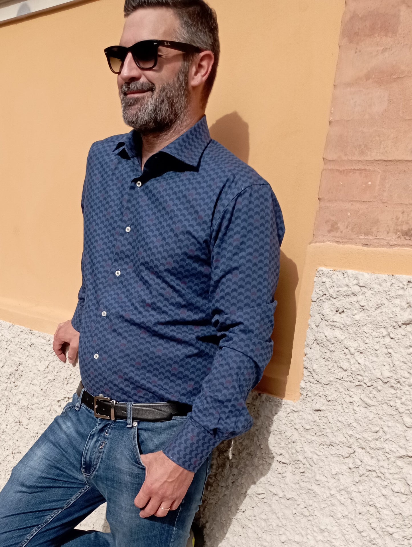 Camicia uomo cotone stampato con colletto francese
