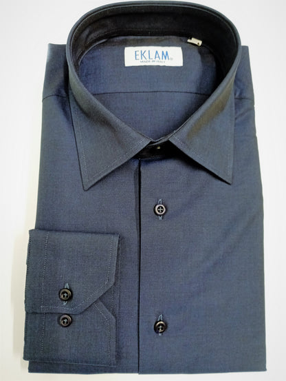 EKLAM Men's Shirt French Collar Blue Jeans