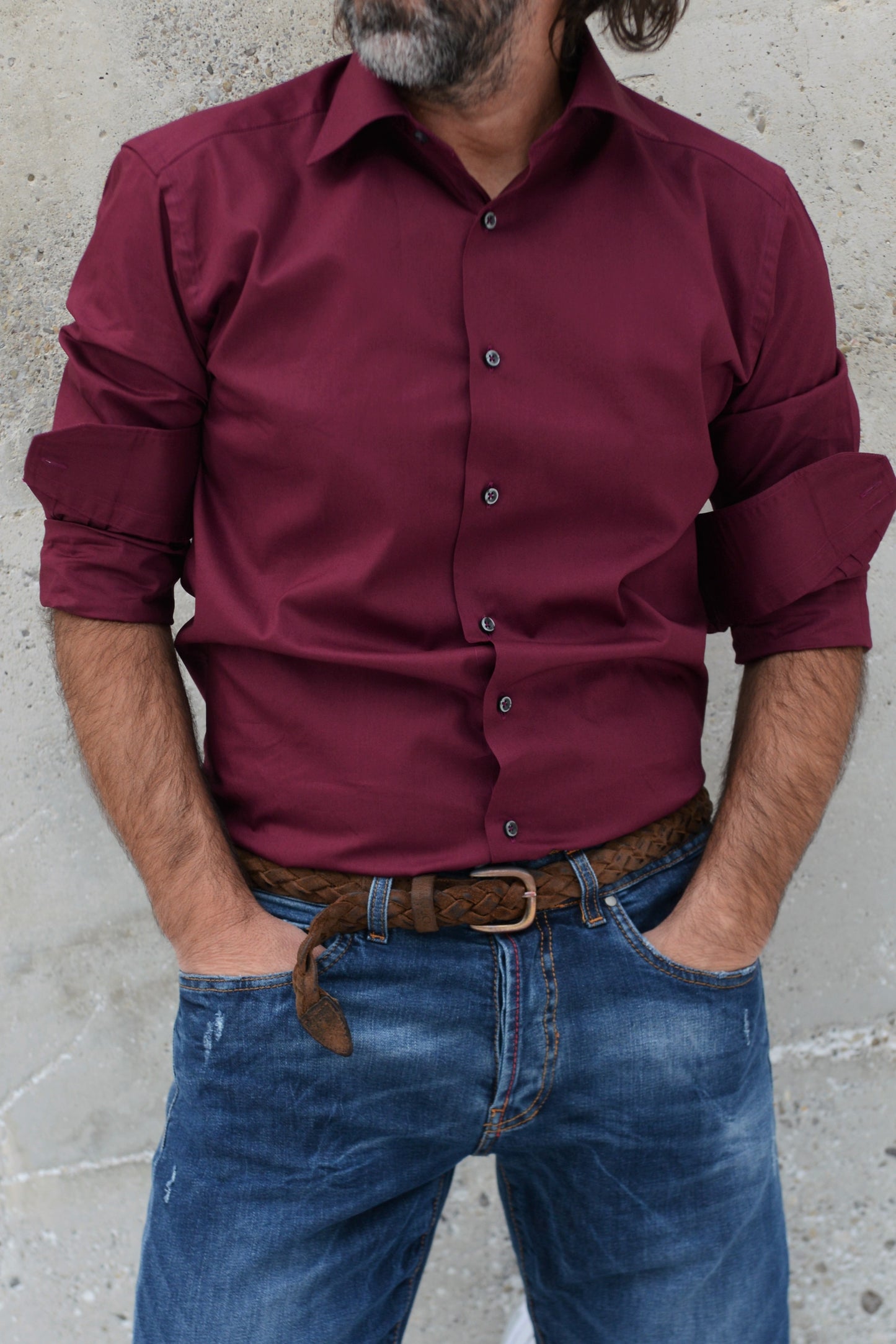 Camicia uomo con colletto francese color bordeaux