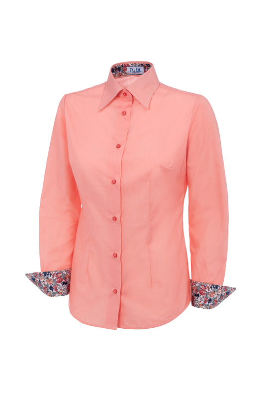 Women's sleeve blouse peach+flowers